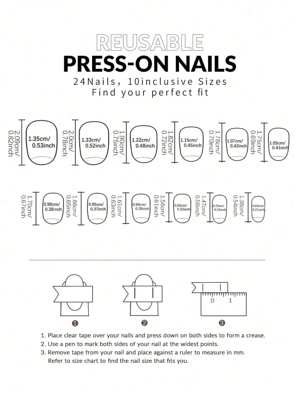 Nailhour 24Pcs Rhinestone French Short Almond Press On Nails