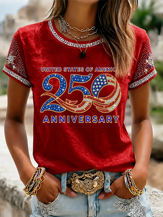 Women's America 250 Years of Freedom 1776-2026 Flag T-Shirt