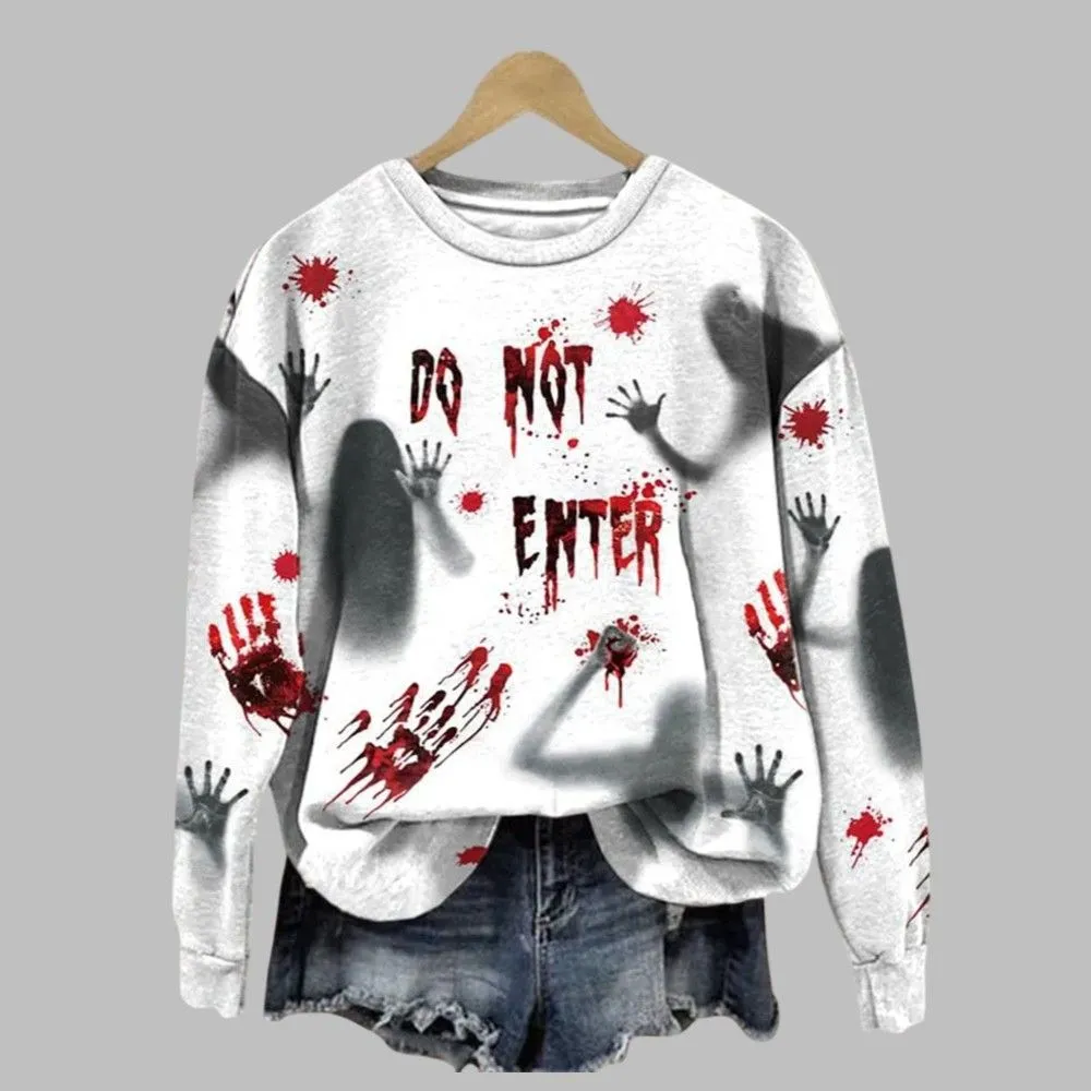 2025 Halloween Women’s Do Not Enter Ghost Print Sweatshirt