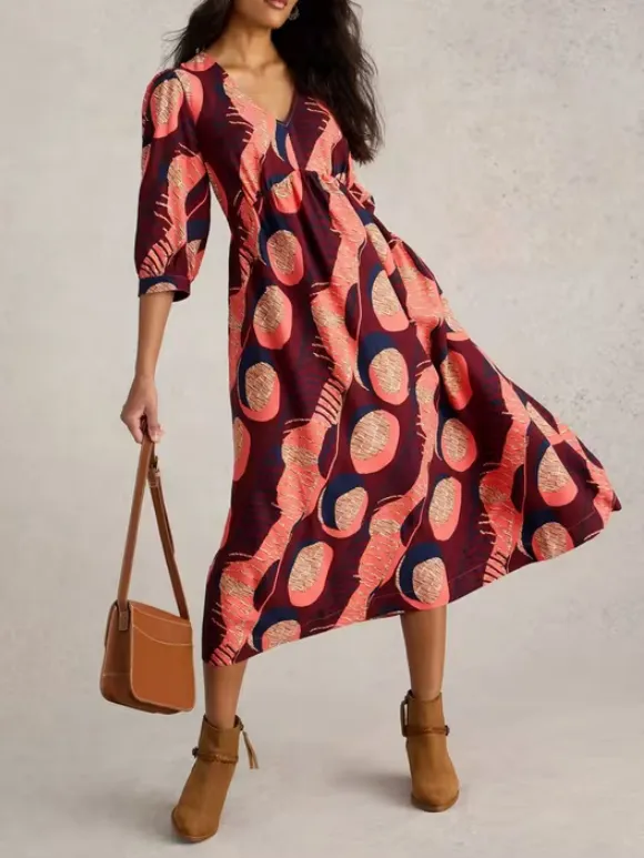 Midi Printed Dress In Teal Print