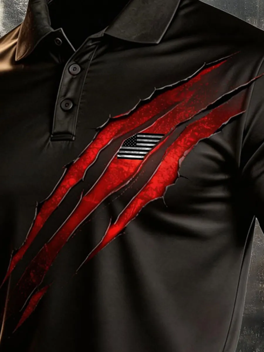 Men'S Retro Patriotic Color-Block Short-Sleeve Polo Shirt
