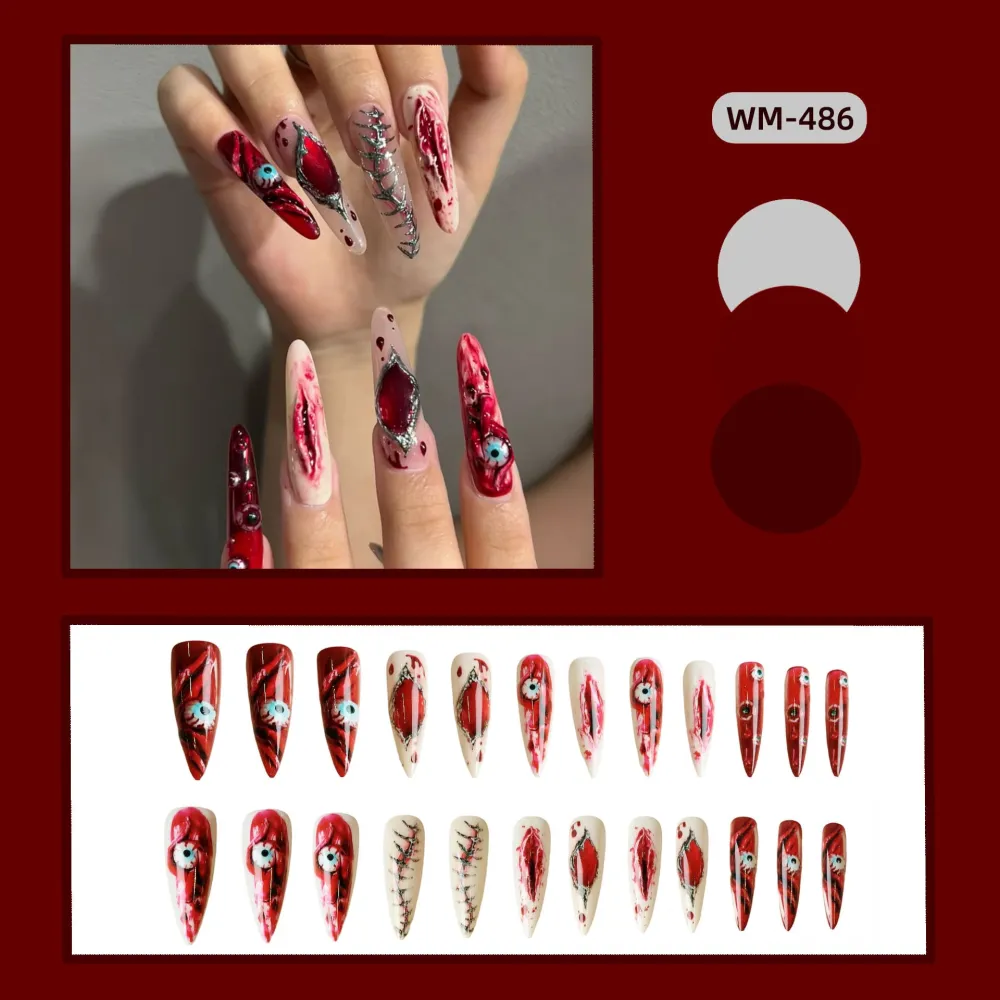 Nailhour 24Pcs Red Halloween Extra Long Stiletto Press On Nails