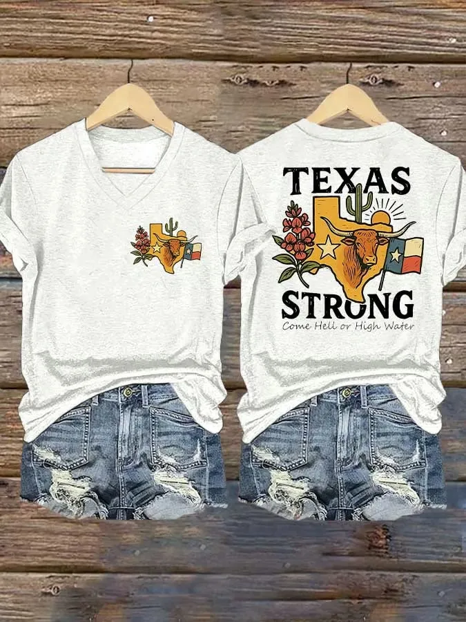 Women's Retro Texas Strong Come Hell Or High Water Print T-Shirt
