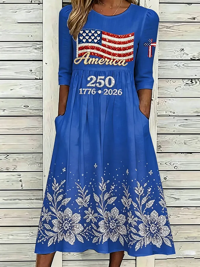 Women'S Flag  Printed Casual Dress