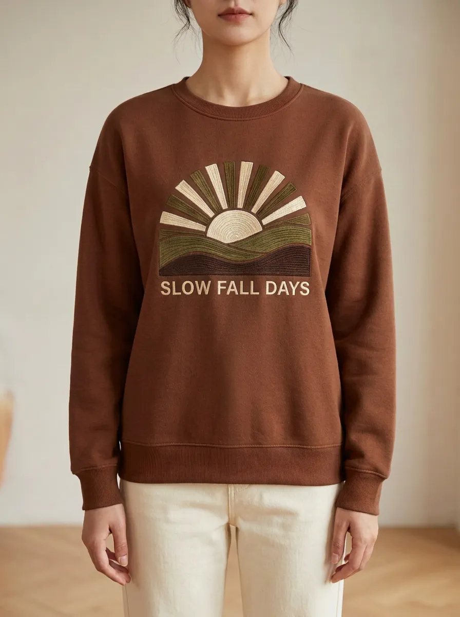 Slow Sunset Embroidered Women's Graphic Sweatshirt