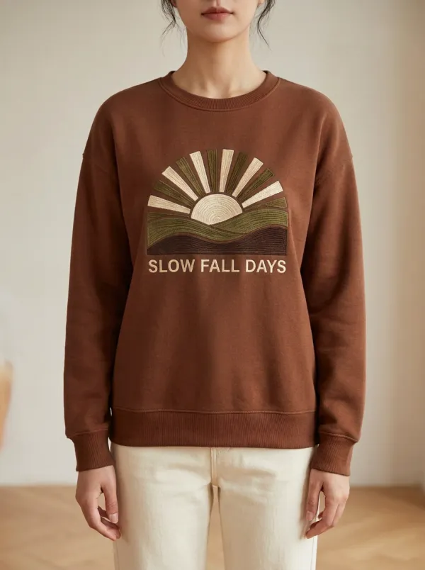 Slow Sunset Embroidered Women's Graphic Sweatshirt