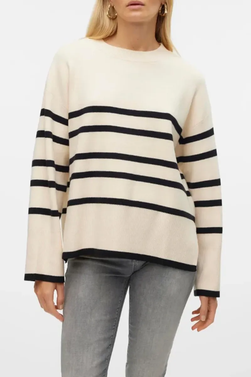 Striped Crew Neck Knit Sweaters
