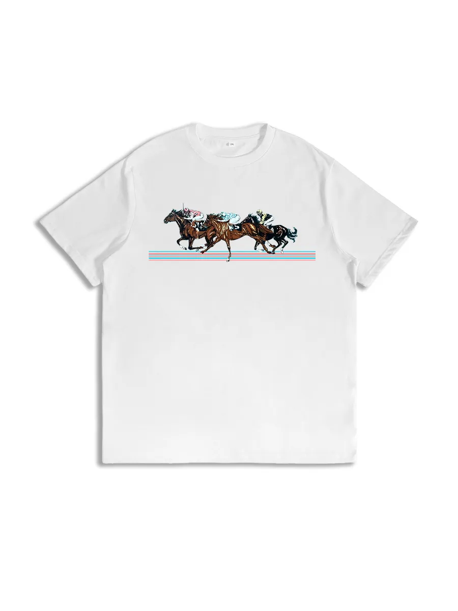 Horse Racing Scene Print T-Shirt