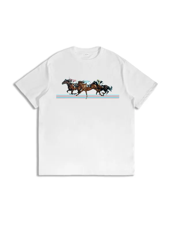 Horse Racing Scene Print T-Shirt