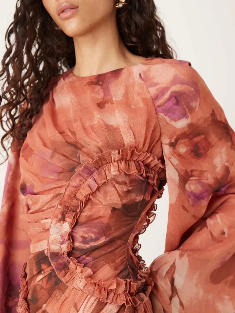 Pleated Floral Maxi Dress