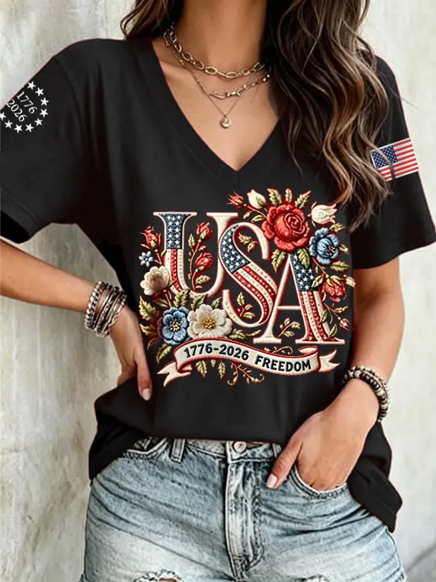 Women's Casual Retro Patriotic T-shirt