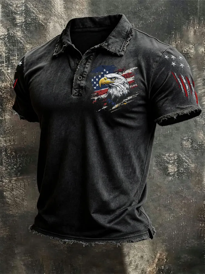 Men'S American Flag Print Casual Polo Shirt