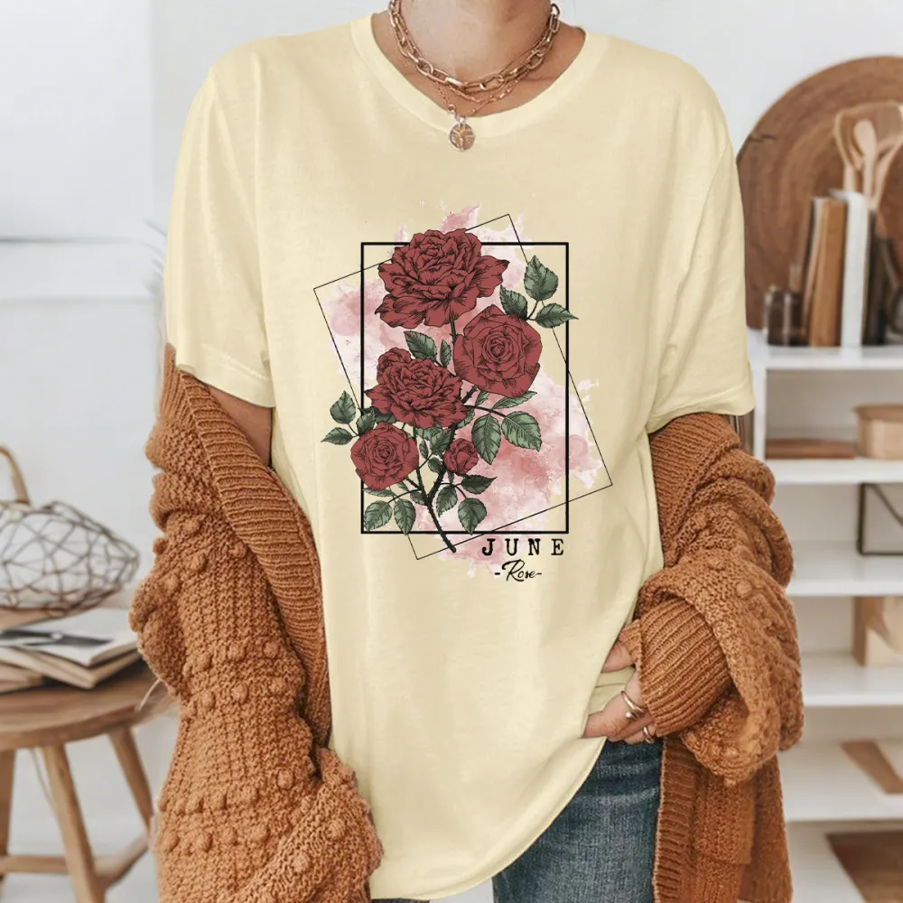 Floral Framed Rose Graphic T-Shirts