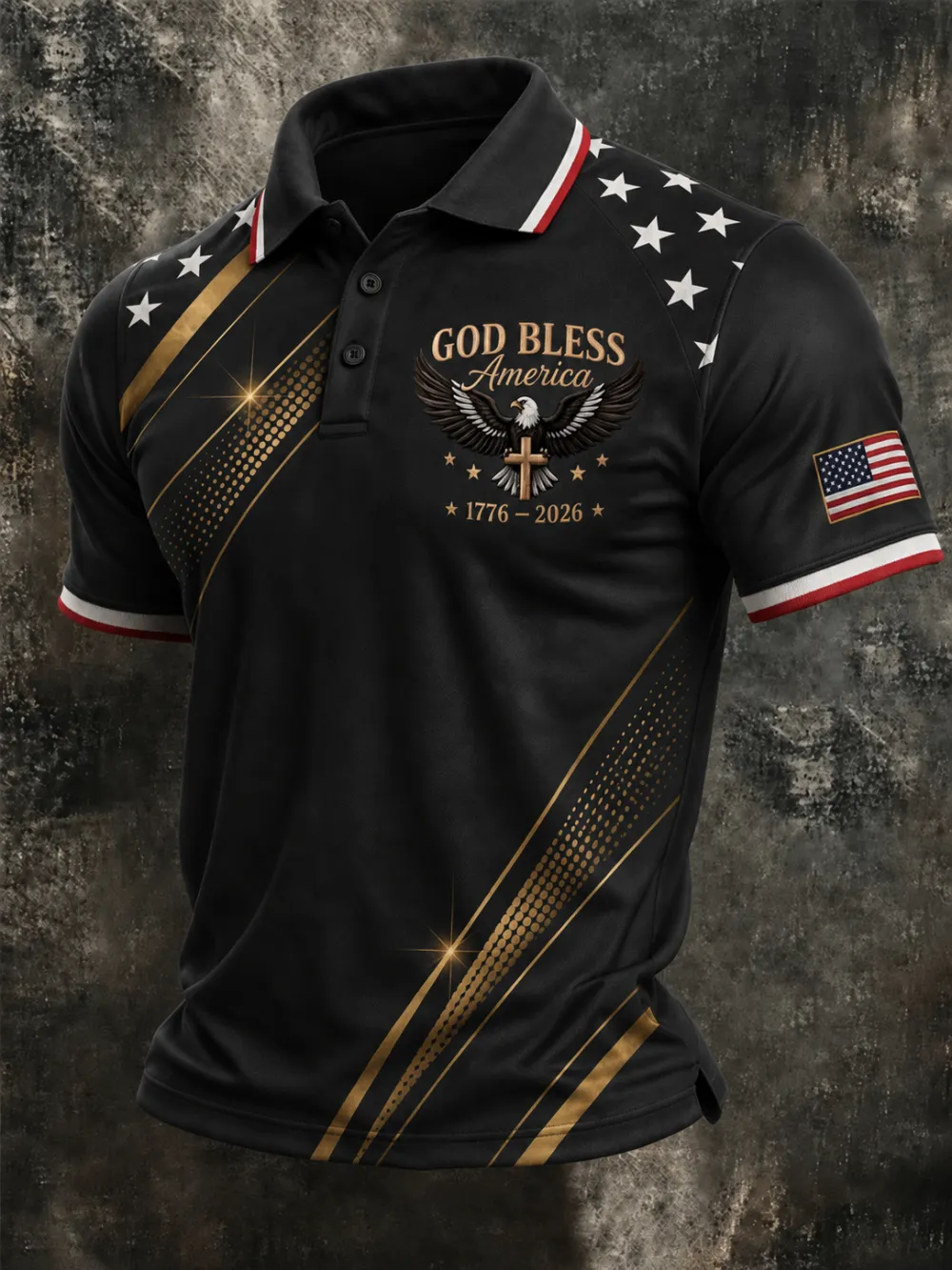Men'S Retro American Patriots Independence Day 250Th Anniversary Commemorative Lapel Short Sleeved Shirt