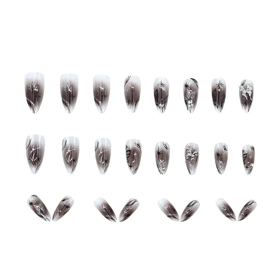 Nailhour Black Gothic 24Pcs Long 3D Butterfly Press On Nails
