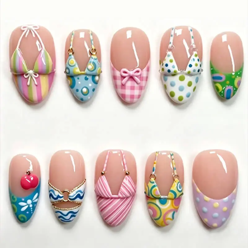 Nailhour 30Pcs Y2K French Medium Almond Press On Nails