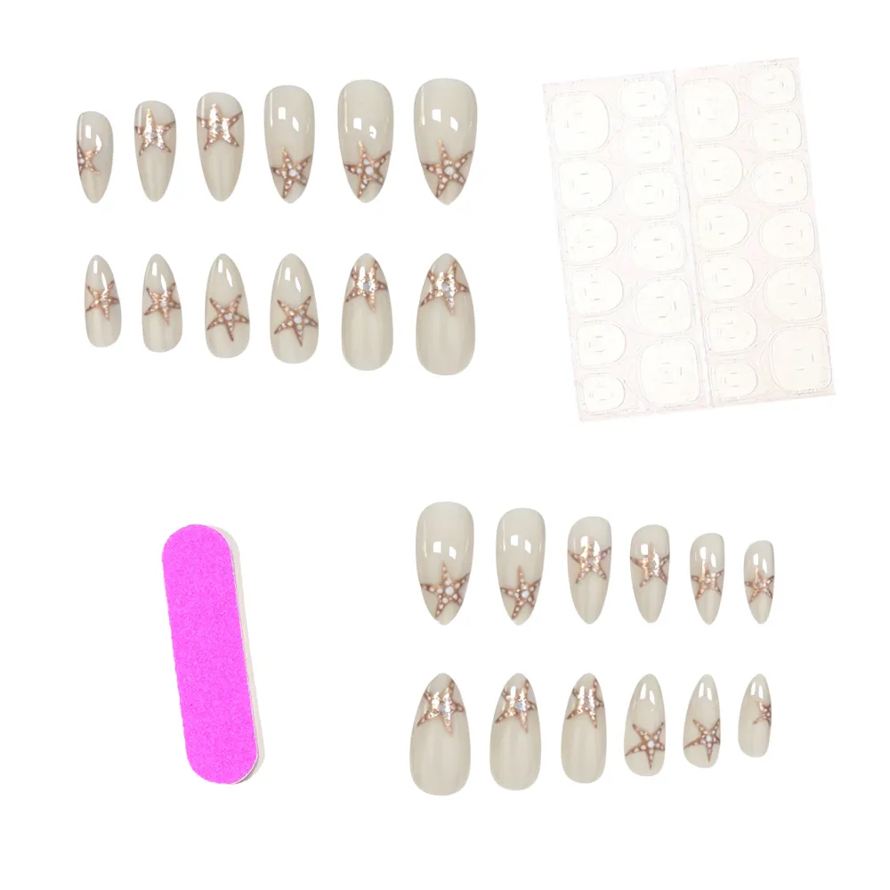 Nailhour 24Pcs Glitter Minimalist Medium Almond Press On Nails