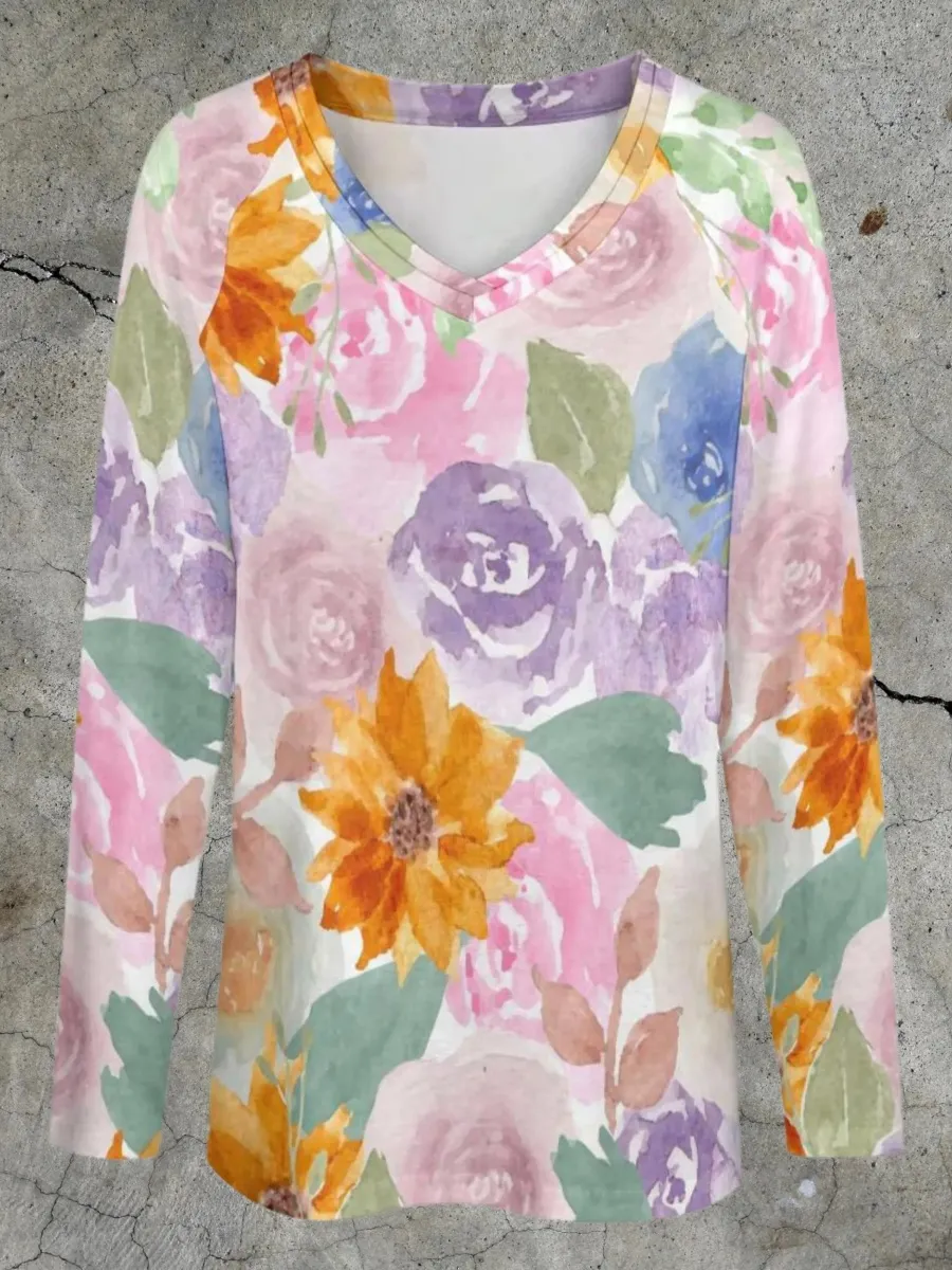 Watercolor Floral Long Sleeve T-Shirt
