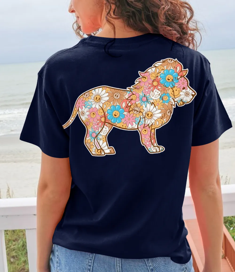 Smiley Floral Lion Pattern Tee