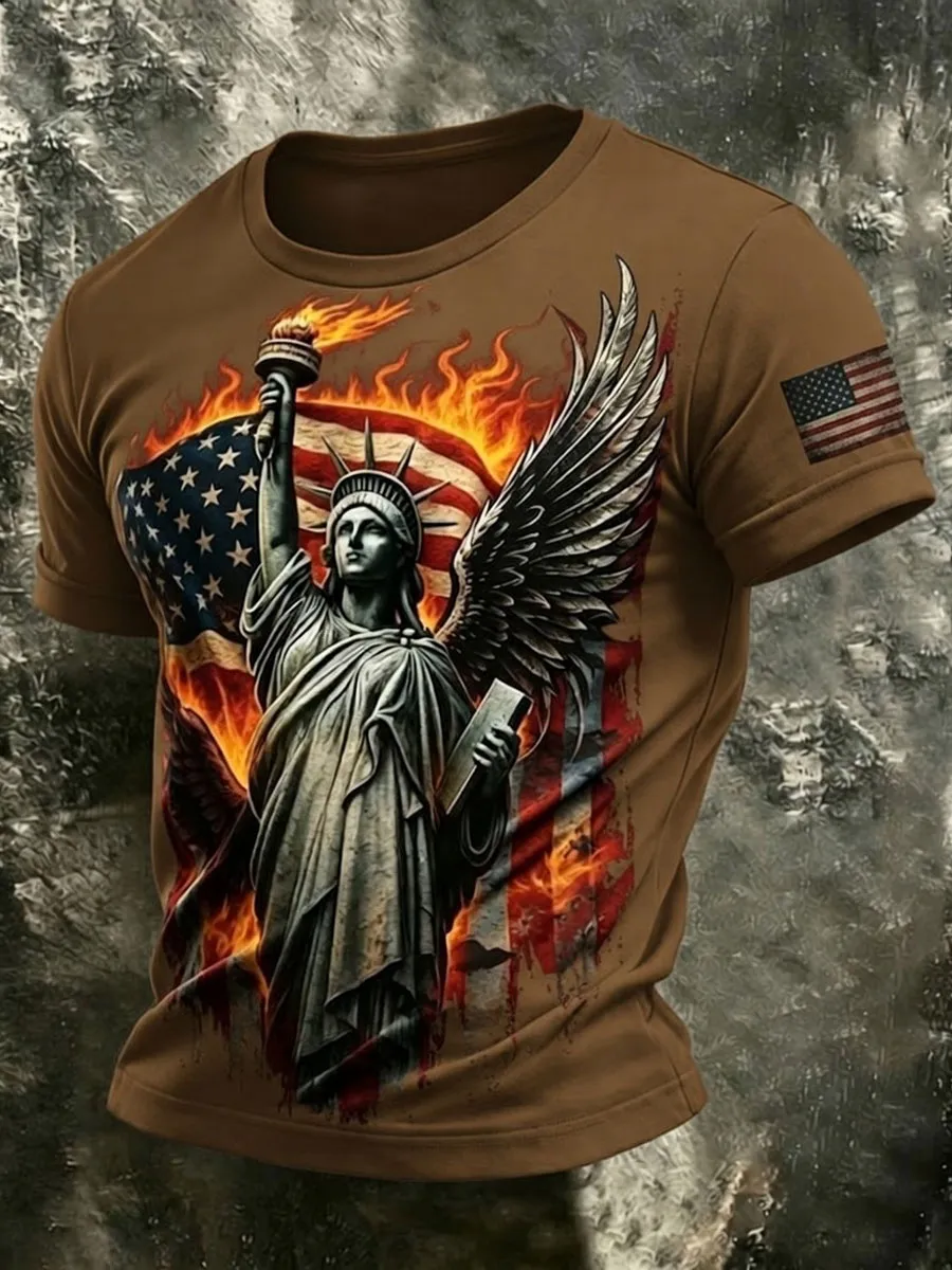 Men'S Retro America 250 National Flag Print Casual T Shirt