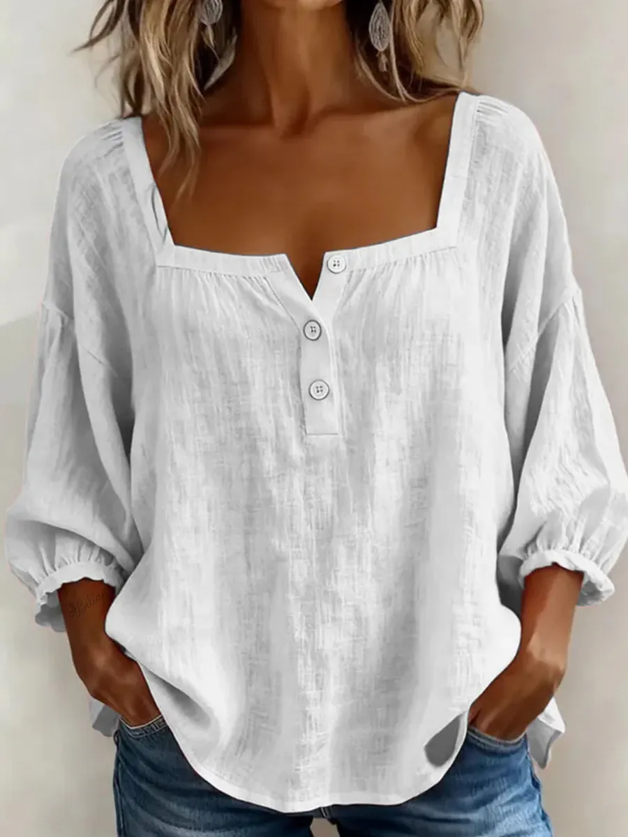 Women's Cotton And Linen Printed Top