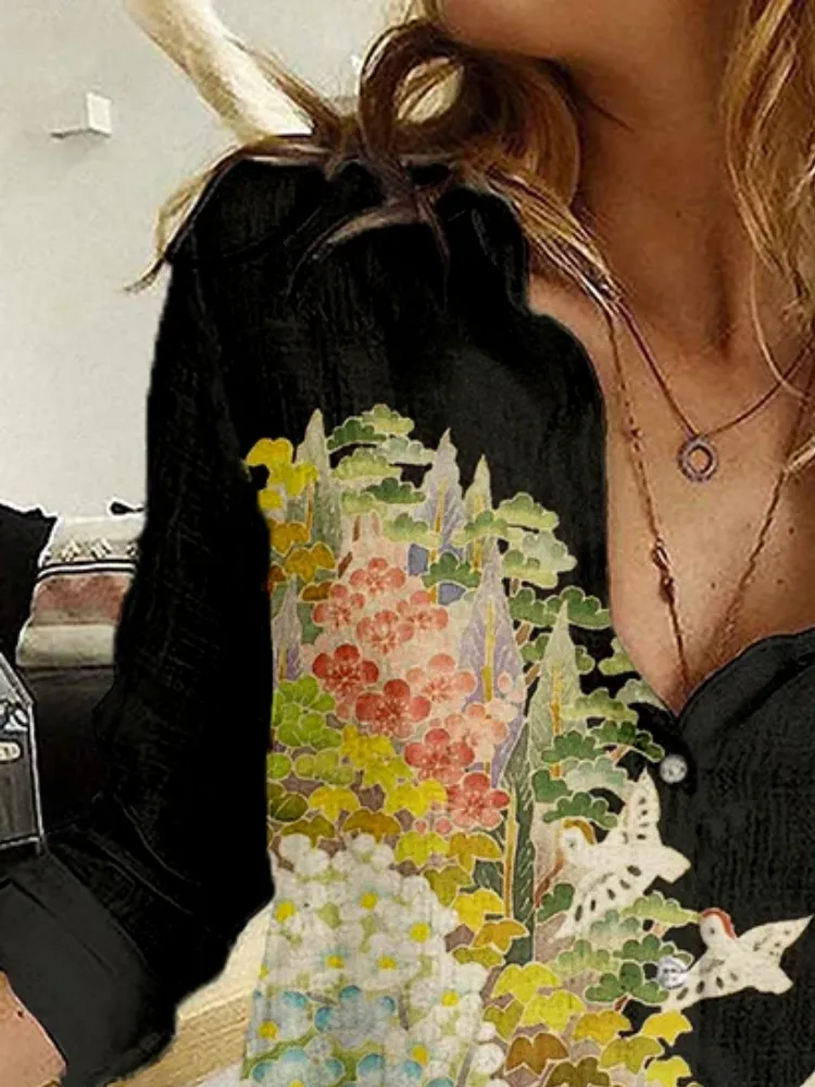 Artistic Garden Pattern Long-Sleeve Shirt