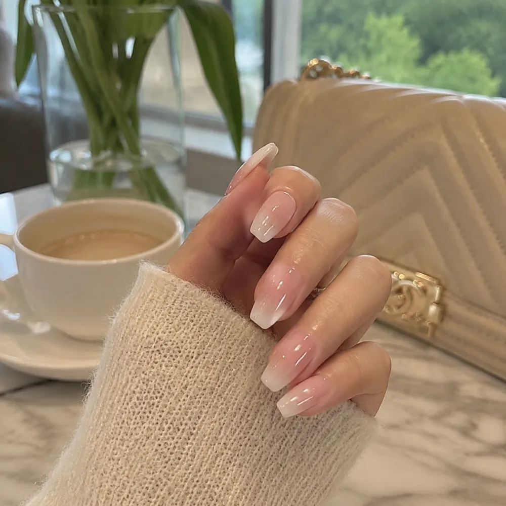 Nailhour Minimalist 24Pcs Daily Office Nude Gradient French Press On Nails