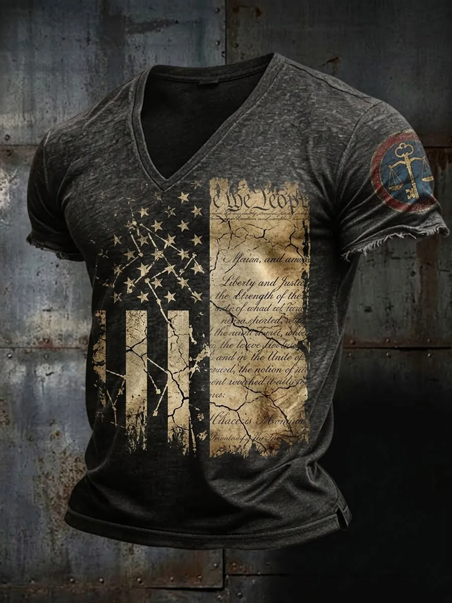 Men'S Retro Loose-Fitting Pure Cotton Comfortable Stretch Breathable T-Shirt
