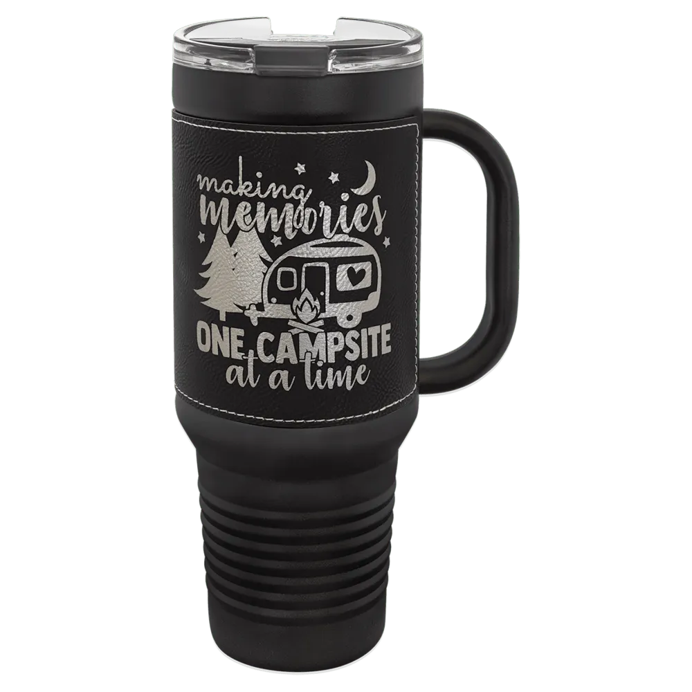 Leatherette Finish Handled Straw Lid Stainless Steel Tumbler