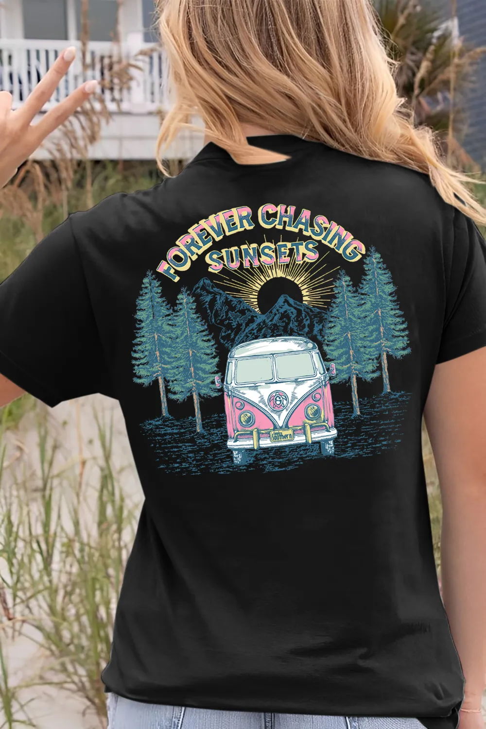 Forever Chasing The Sunset Forest Bus Graphic T-Shirt