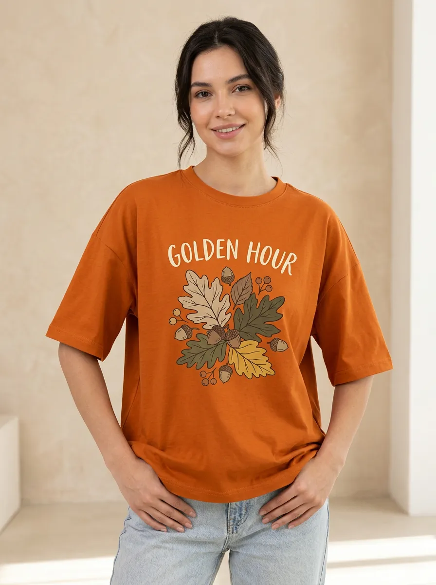 Acorn Leaf Printed Women's Graphic T-Shirt