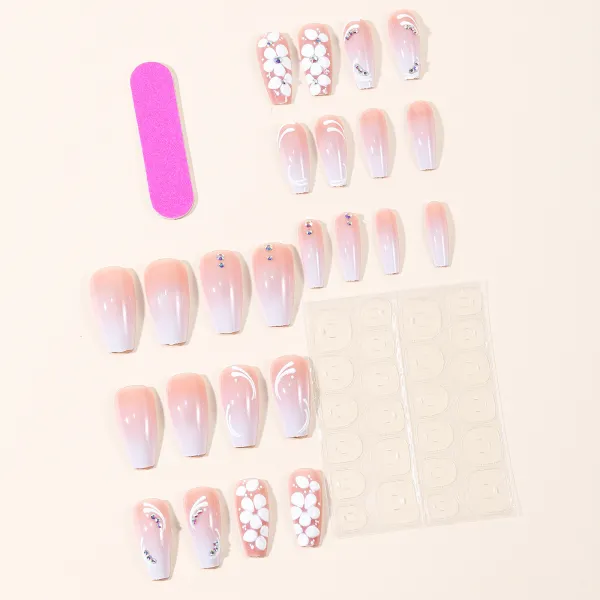 Nailhour 24Pcs 3D Pink Gradient Long Square Press On Nails