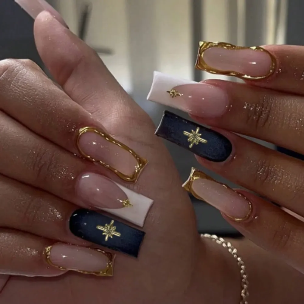Nailhour 24Pcs Autumn Gilded Long Square Press On Nails