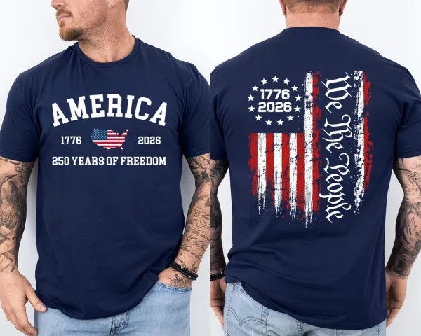 Men'S Casual American 1776-2026 Anniversary Printed Short Sleeved T-Shirt