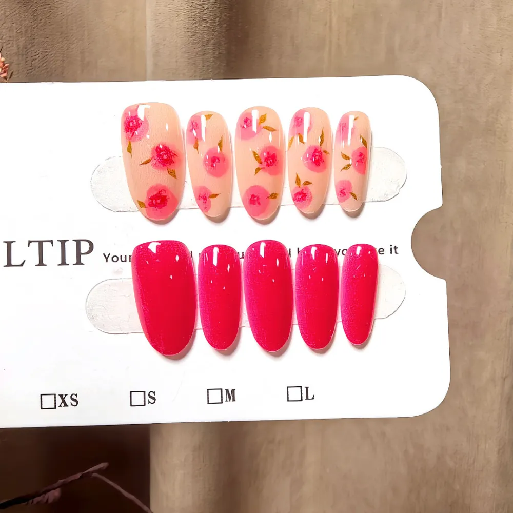 Nailhour 30Pcs Nude Vintage Roses Medium Almond Press On Nails