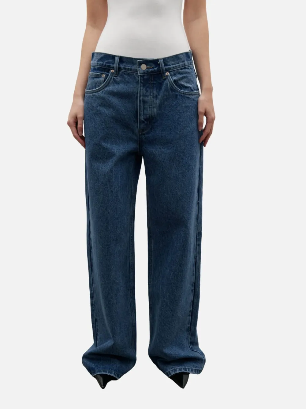 Button Mid-Rise Loose Jeans