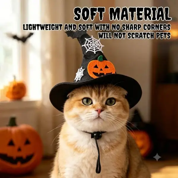 1Pcs Halloween Pet Hat with Pumpkin, Spiderweb & Bat Accents