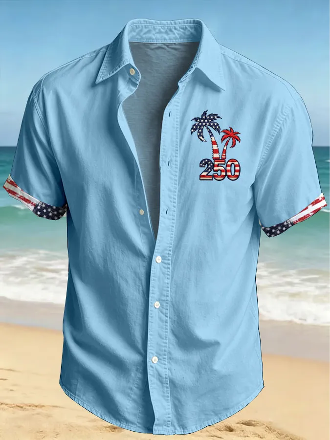 Men'S America Flag Printed Casual Collar Shirt