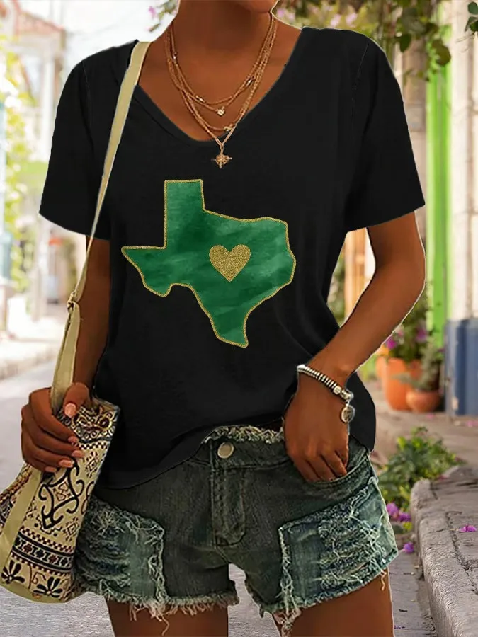Women's Retro Prayers For Camp Mystic Texas Strong Print V-Neck T-Shirt