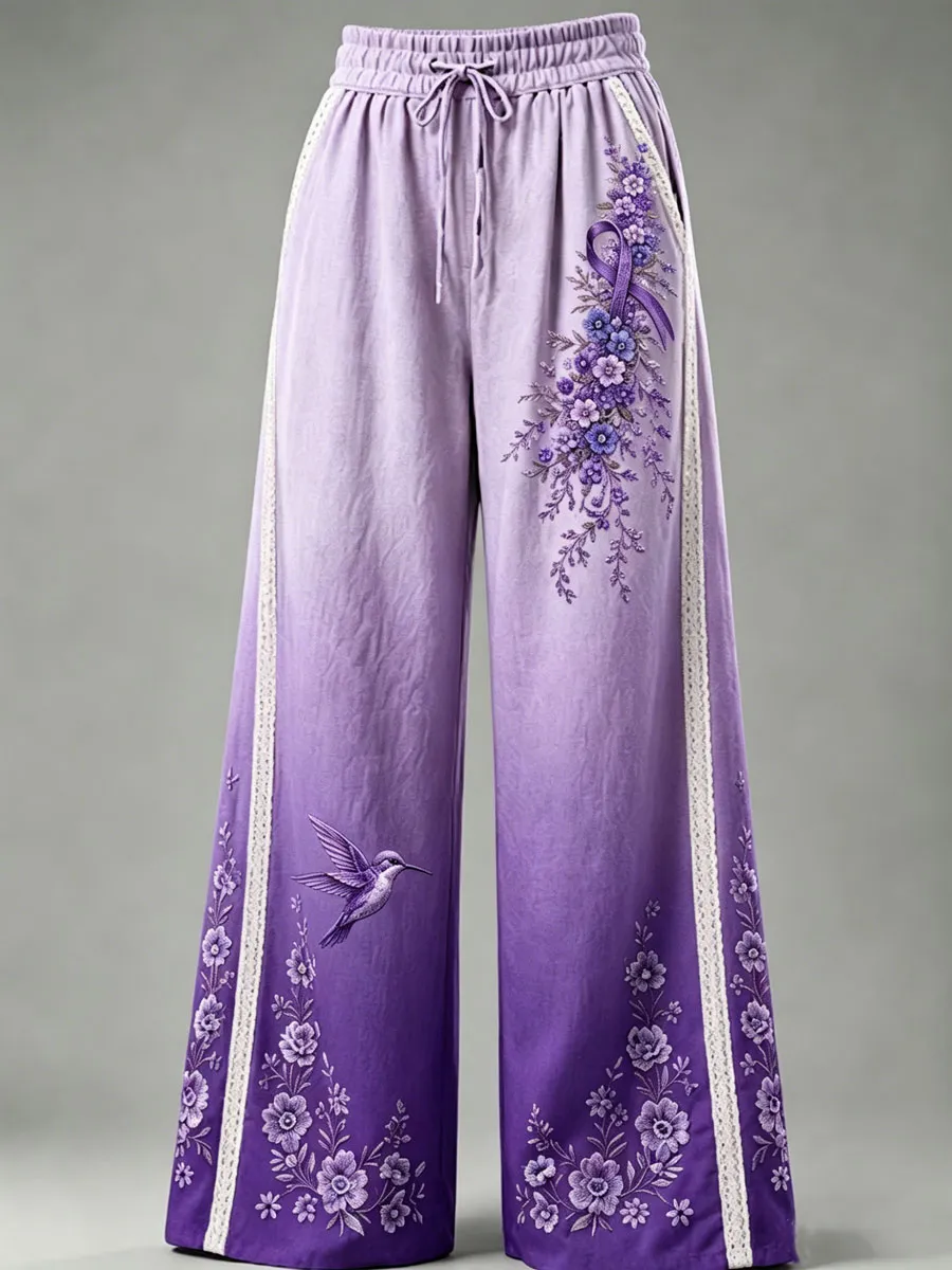 Women's Floral Print Embroidered Palazzo Pants