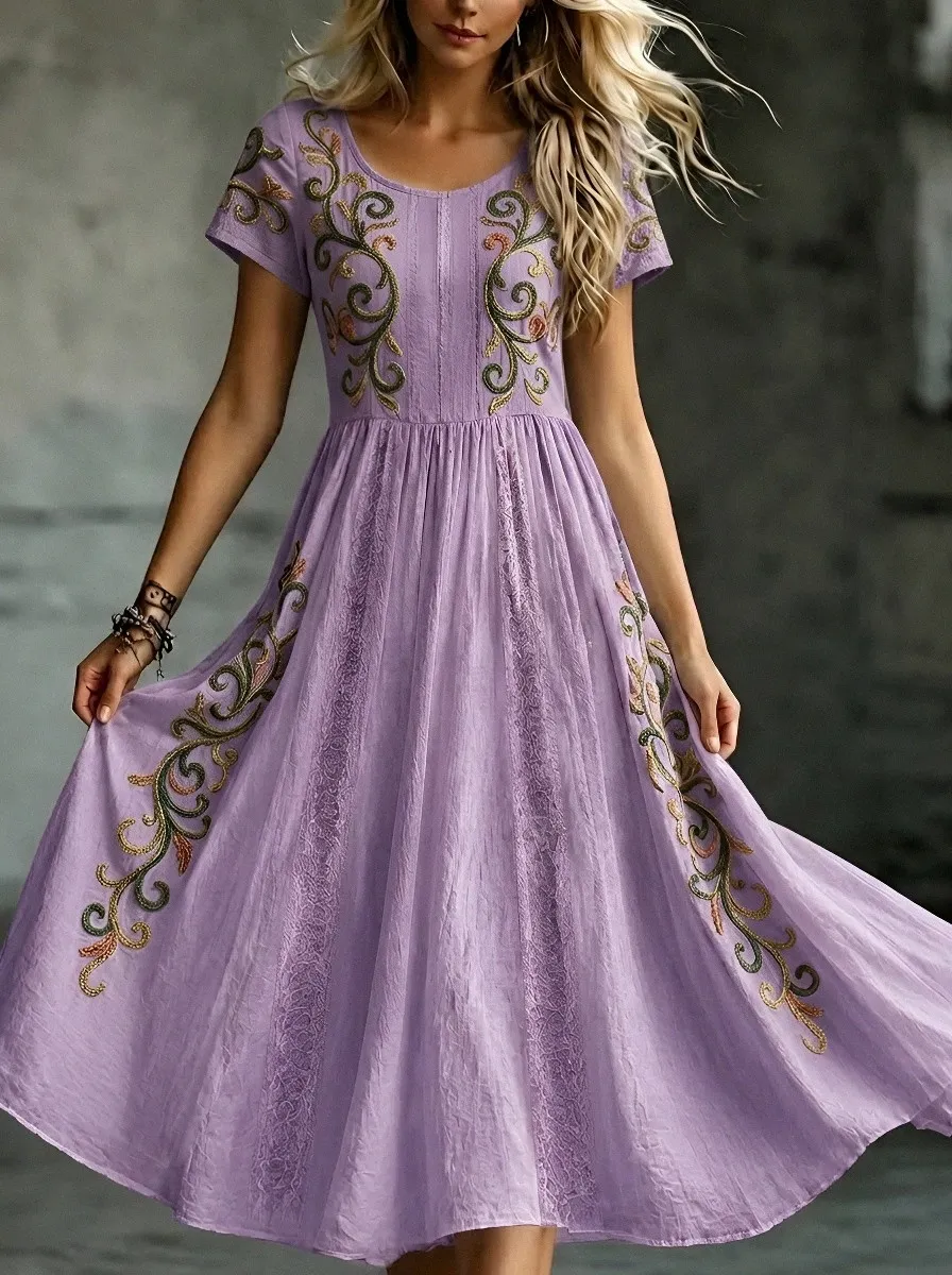 Women's Breast Cancer Awareness Floral Embroidery Printed Dress