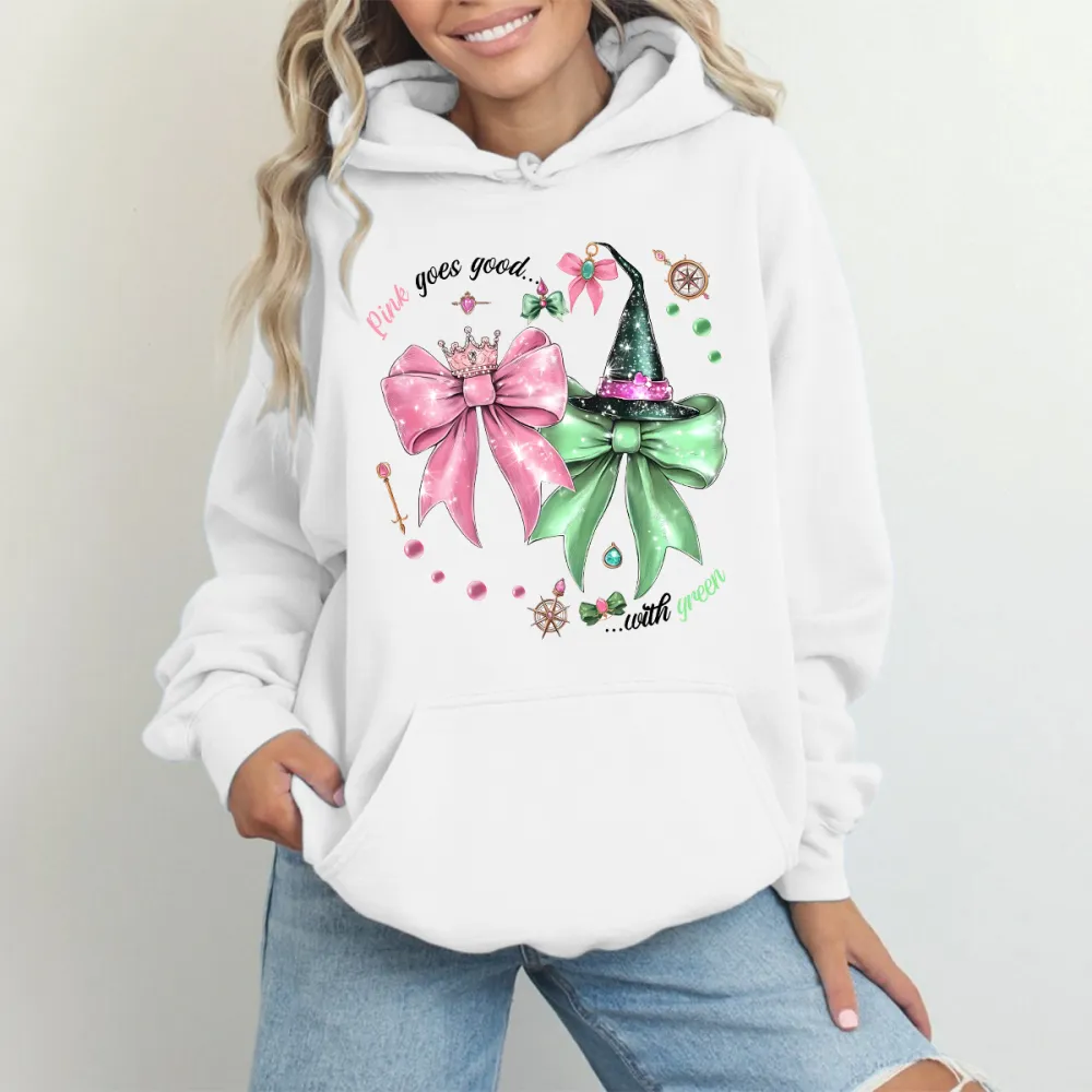 Pink Goes Good With Green Print Long Sleeved Hoodies