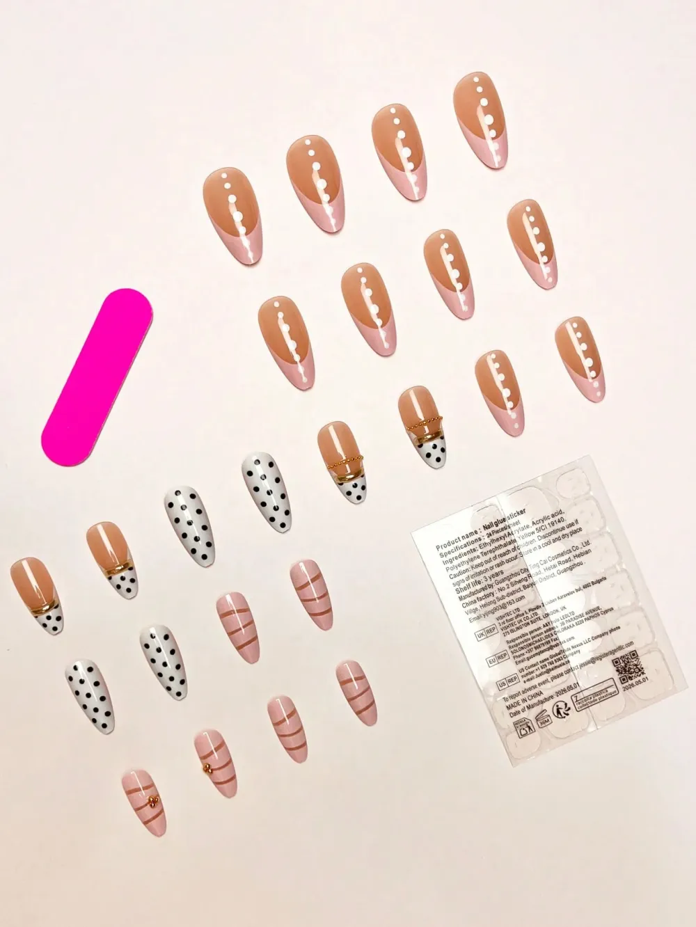 Nailhour 24pcs Polka Dots Almond French Multicolor Press On Nails