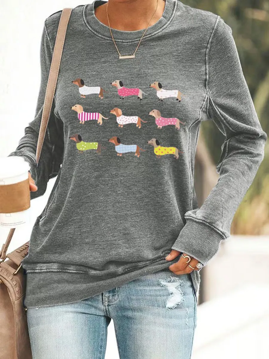Women's Dachshund Print Sweatshirt