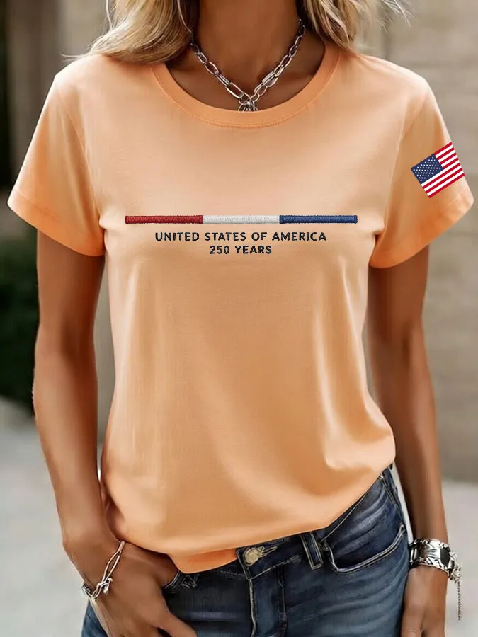 Women'S American Independence Day 250Th Anniversary Printed Round Neck Short Sleeve T-Shirt