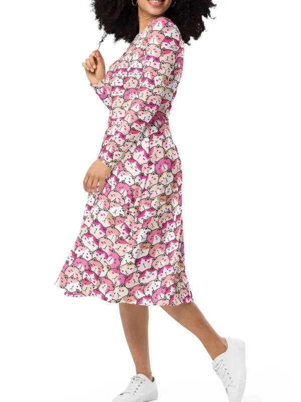 Casual Cat Print Round Neck Dress