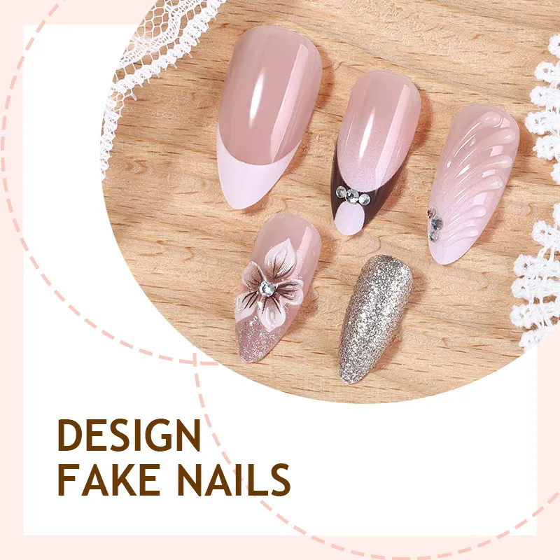 Nailhour 24Pcs Purple Glitter 3D Medium Almond Press On Nails
