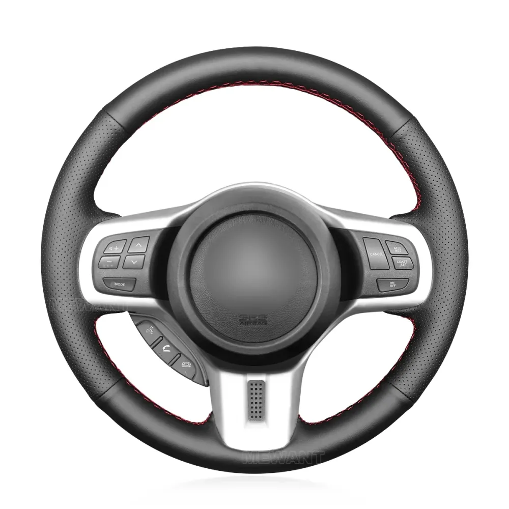 Hand-Sewn Black Leather Steering Wheel Cover