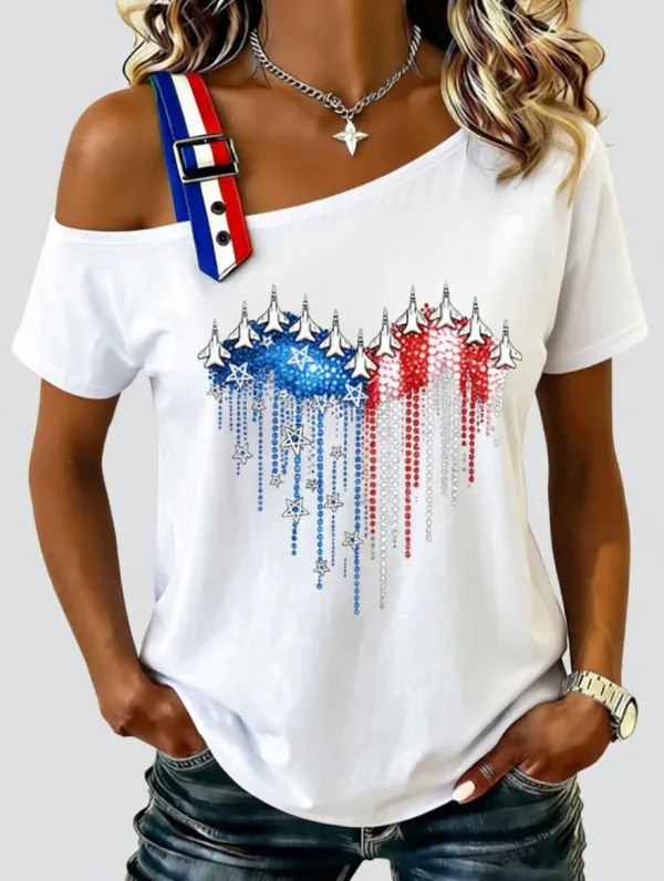 Ladies' Slanted Shoulder Patriot Commemorative Short Sleeved Shirt