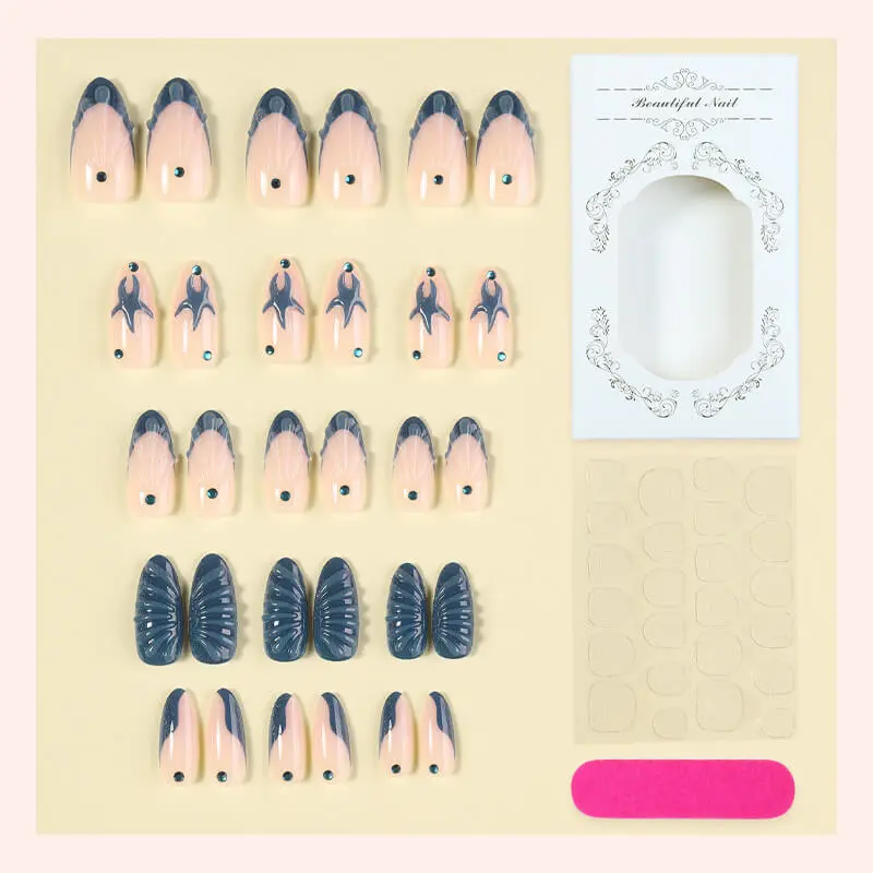 Nailhour 24Pcs 3D Vintage Medium Almond Press On Nails